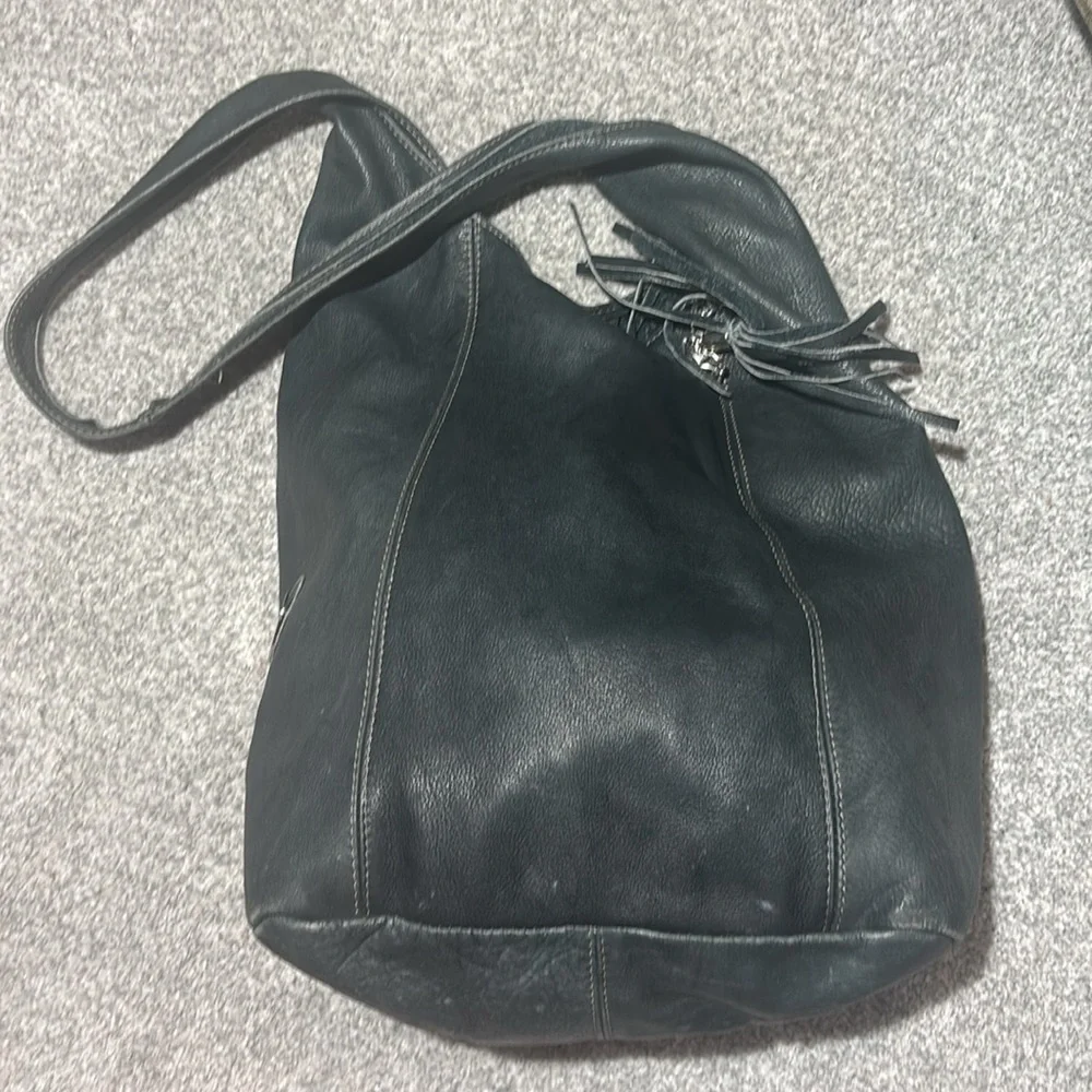 Peruzzi Italian Leather Women's bucket bag dark green creamy soft leather purse